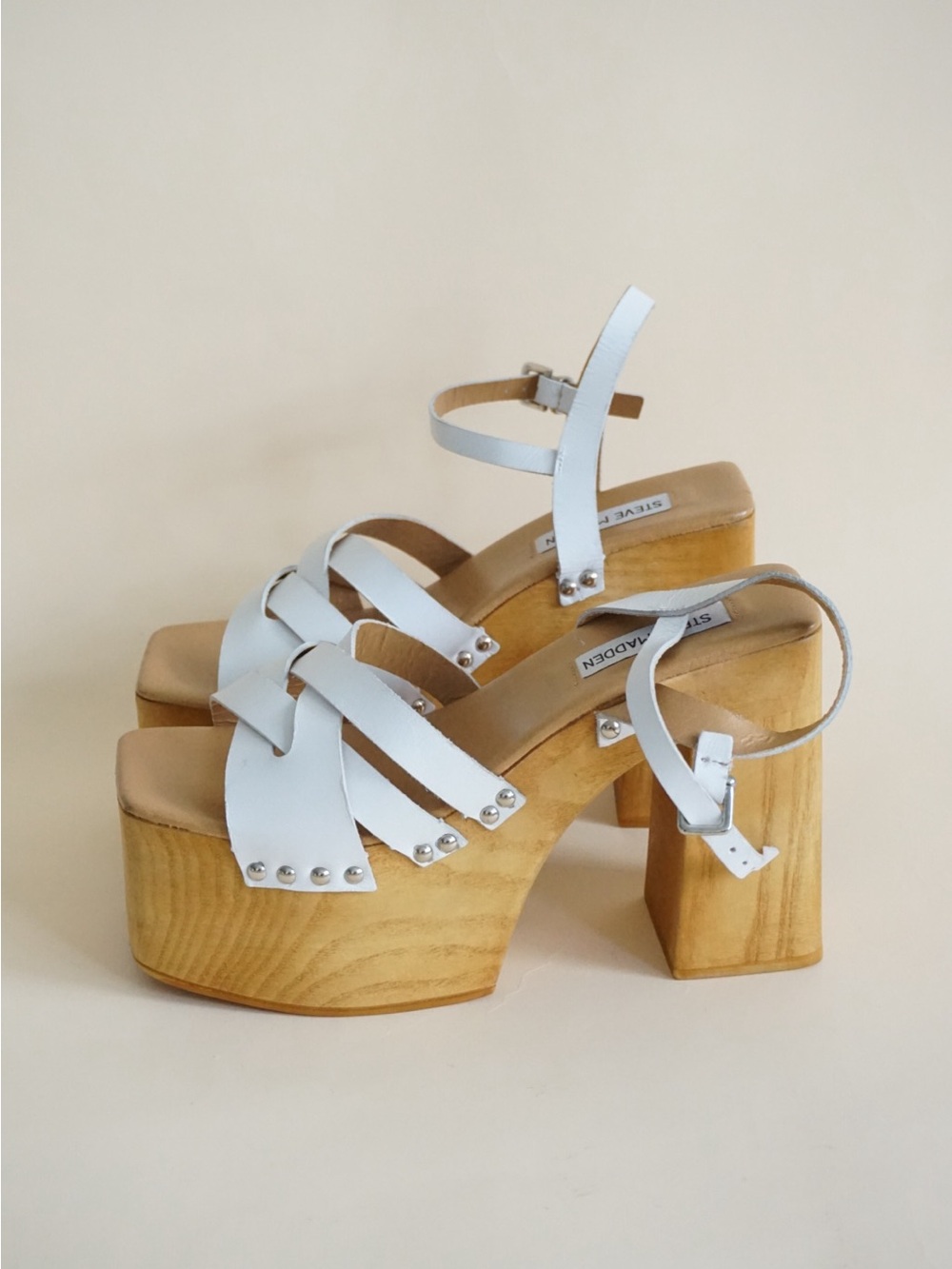 Steve Madden White Chunky Leather "Caileen" Block Y2K Heel NWT - Size 9 - Picture 3 of 8